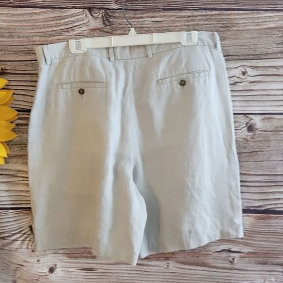 Perry Ellis shorts men's 38" LT Beige 100% linen Pre-owned - Picture 2 of 5
